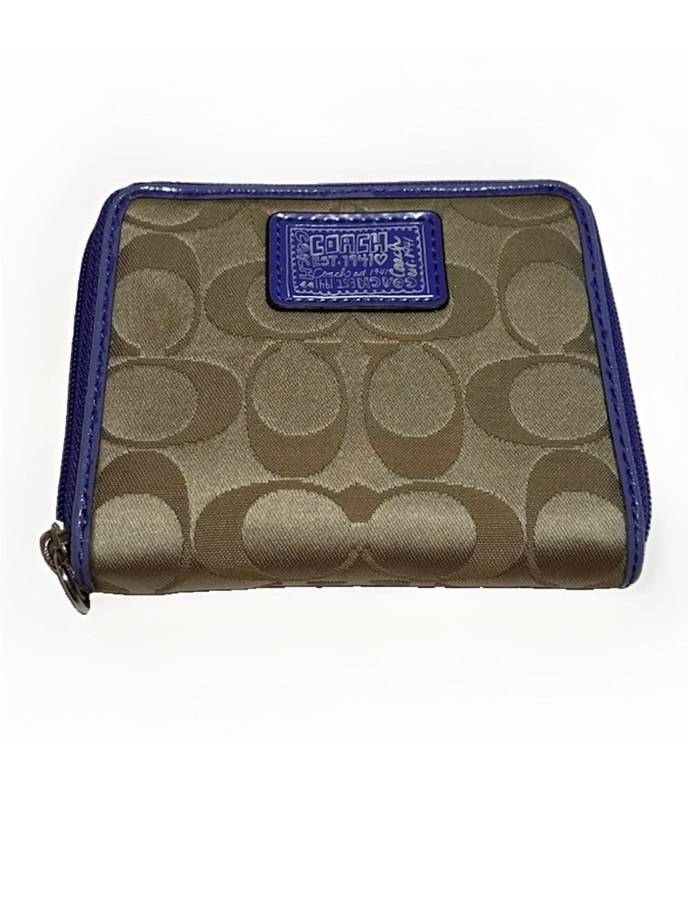 Coach Poppy Wallet, Brown/Beige Monogram Satin, Purple Patent Leather Trim 2010